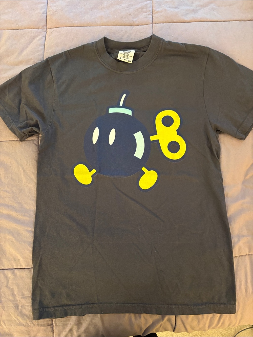 Super Mario Graphic Bomb Character Tee in Charcoal and Yellow